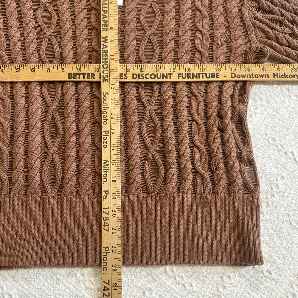 Haven Well Within Organic Cotton Cable Knit Sweater Brown Pointelle M NWT $148 - Picture 9 of 9